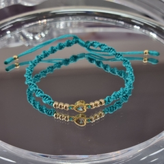 PULSERA TEJIDA DIJE CORAZÓN CON CIRCÓN ORO LAMINADO 18K