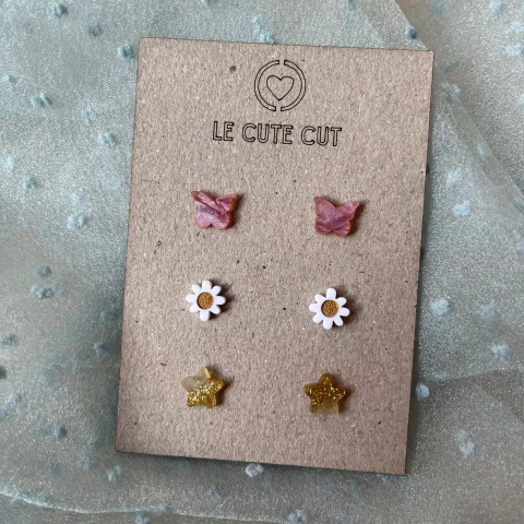 Trio de Mini Brincos Primavera