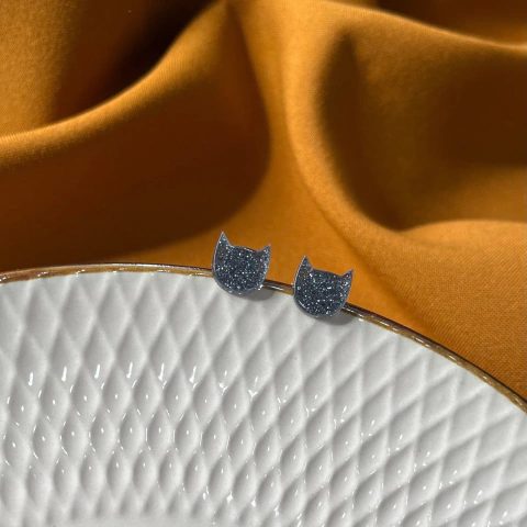 Mini Brinco Gatinho Preto Glitter