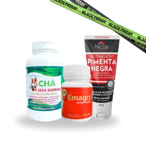Emagry Extra Forte 30 Cáps + Chá Seca Barriga com Nozes 60 cápsulas + Gel Termo Ativo Redutor de Medida e Celulite