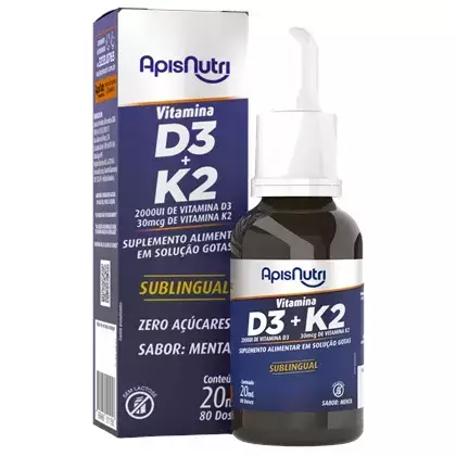Vitamina D3 + K2 Em Gotas Sublingual Sabor Menta 20ml ApisNutri
