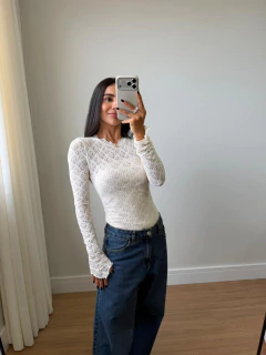 Body Renda Manga Longa Off White