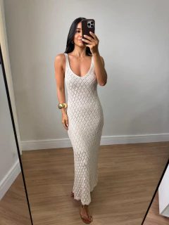Vestido Longo Croche Bege