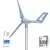 Gerador de turbina eólica de 400W com lâminas, incluindo acessórios e controlador.