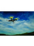 Drone com controle remoto voando em um céu azul com nuvens.