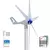 Gerador de turbina eólica de 400W, com lâminas brancas e azul, montado em um suporte metálico, acompanhado de acessórios e controlador.