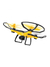 Drone amarelo com controle remoto, equipado com câmera, ideal para diversão e voos a 50 metros de altura por até 6 minutos.