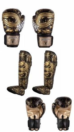 Combo Guante+tibial Dragons Kick Boxing Muay Thai Mma - comprar online