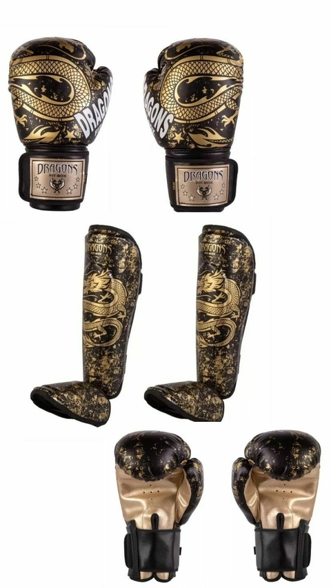 Combo Guante+tibial Dragons Kick Boxing Muay Thai Mma - comprar online