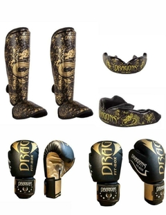 COMBO TIBIALES +GUANTES +PROTECTOR BUCAL MARCA DRAGONS - comprar online