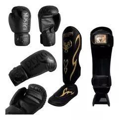 Combo Guante+tibial Dragons Kick Boxing Muay Thai Mma