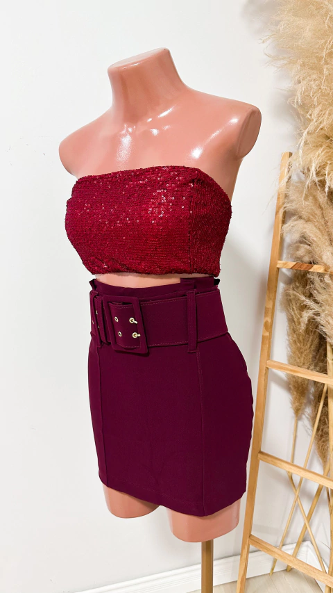 Croped Paetê Cris Vermelho fosco