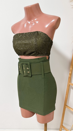 Croped Paetê Cris Verde Militar