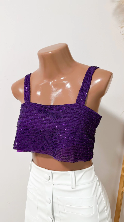 Croped Paetê Gio Roxo