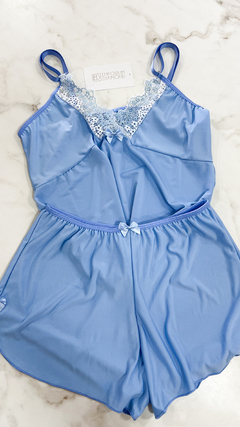Babydoll Renda P Azul/Branco - comprar online