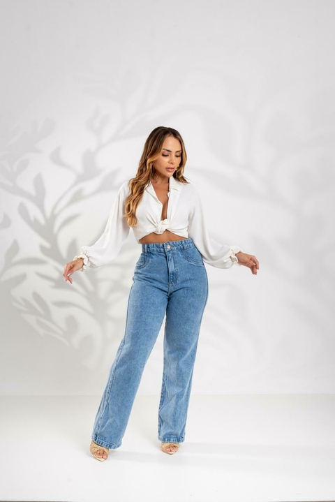 Calça Wide Jeans Mescla