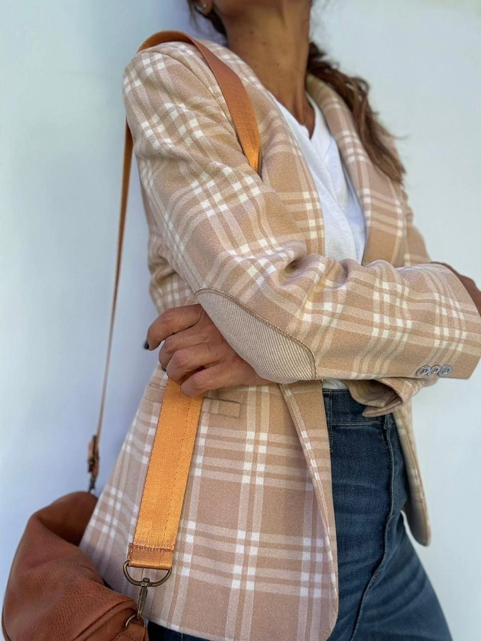 blazer cuadrille beige