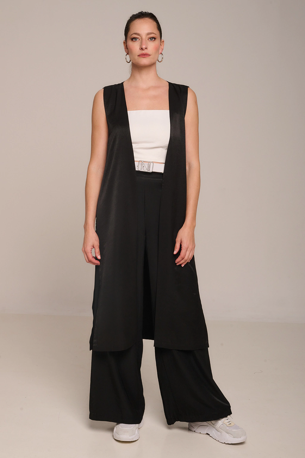 chaleco largo sastrero negro liso