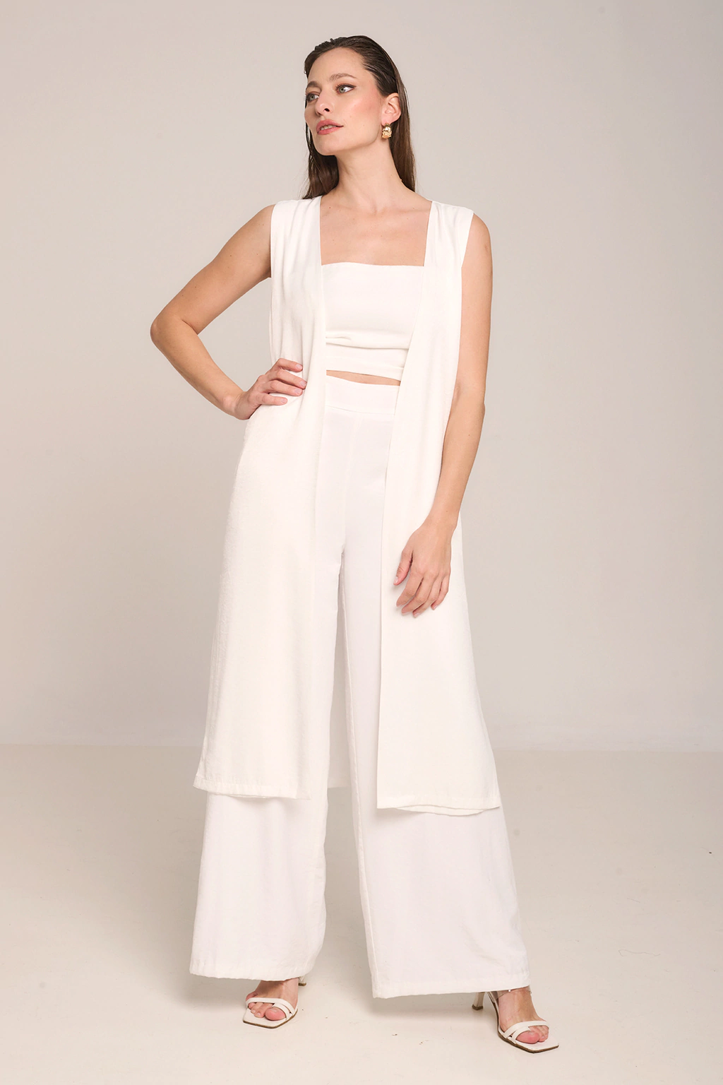 chaleco largo sastrero blanco liso