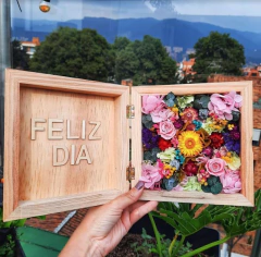 Cofre/Cuadro con Mini Rosas Rojas & Dedicatoria. (18cmx35cm)