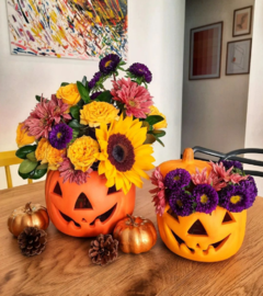 Duo Calabazas de Cerámica Con Flores Naturales Frescas.