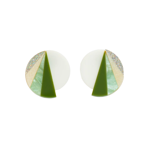 Brinco Asas - Branco com verde musgo, perolado verde, acetinado pérola e glitter furta-cor