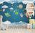Papel de Parede Infantil Tema Espaço Foguete Astronauta Para Quarto de Bebê e Criança