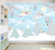 Papel de Parede Infantil Cegonhas Azul Para Decorar Quarto de Bebê e Criança