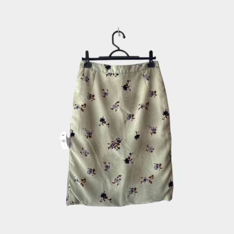 Saia floral verde cinza marrom secretária fenda atrás - comprar online