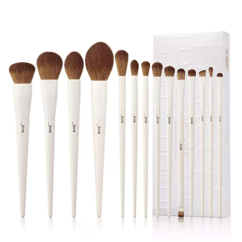 JESSUP - LUXURY LIGHT GRAY COMPREHENSIVE EYE AND FACE BRUSH SET 14PCS T329