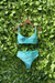 Azul Piscina Calcinha Hot Pants + Top Meia Taça