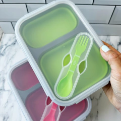 LUNCHERA TUPPER PLEGABLE MEDIANA DE SILICONA CON CUBIERTO CUCHARA/TENEDOR - tienda online