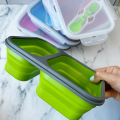 LUNCHERA TUPPER PLEGABLE MEDIANA DE SILICONA CON CUBIERTO CUCHARA/TENEDOR - comprar online