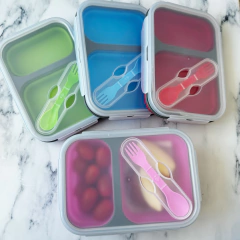 LUNCHERA TUPPER PLEGABLE MEDIANA DE SILICONA CON CUBIERTO CUCHARA/TENEDOR - comprar online