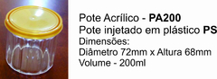 Pote Acrílico Cristal - PA 200 - Indicado Para Brownies/Chocolates/Outros; Com Fechamento Hermético ( Vedação Perfeita ) - 200 ml - Caixa Com 135 unidades na internet