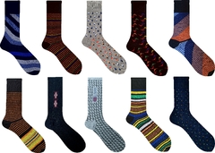 Kit Com 10 Pares - Meias Masculinas Cano Alto ( Longo ) Estampadas Coloridas Divertidas - Kit Com 10 Pares - Referência 103