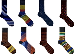 Kit Com 8 Pares - Meias Masculinas Cano Alto ( Longo ) Estampadas Coloridas Divertidas - Kit Com 8 Pares - Referência 102