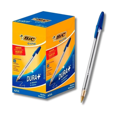 Caneta transparente tinta cor azul ponta média 1.0