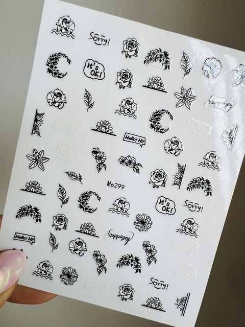 Sticker Me299 / Flores blancas y negras
