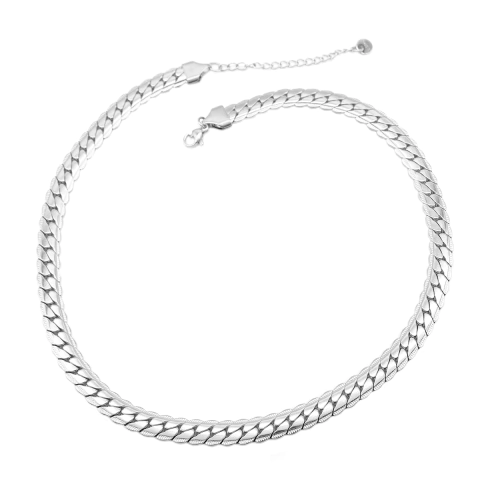 Choker De Elos Curvados Detalhada Em Aço Inox Com Revestimento PVD Prateado 45cm - comprar online