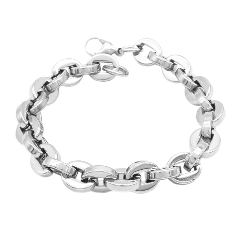 Pulseira De Elos Com Esferas Grossas Em Aço Inox Com Revestimento PVD Prateado 22cm - comprar online