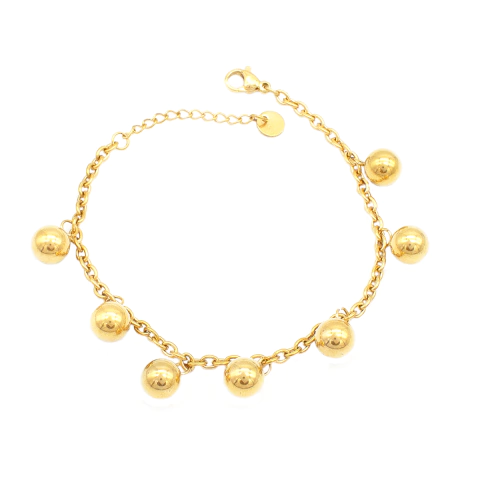 Pulseira De Esferas Lisas Clássica Em Aço Inox Com Revestimento PVD Dourado 21cm - comprar online