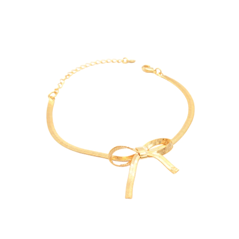 Pulseira Laço Central Com Malha Singapura 17cm Banhada A Ouro Com Design Delicado - comprar online