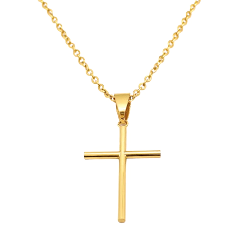 Corrente  De  Cruz  Estilo  Fina  45 Cm  Aço  Inox Dourado