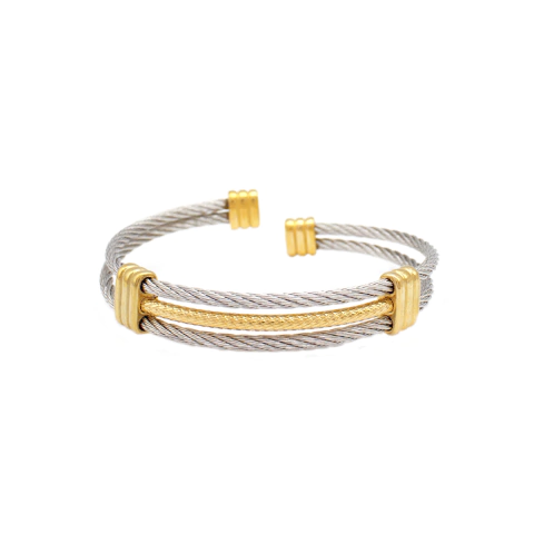 Bracelete Trançado Em Aço Inox Com Detalhes Em Prata E Dourado - comprar online