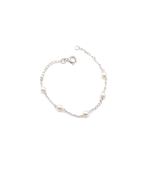 Pulseira Infantil Mini Pérolas 14cm Charme Delicado Banhada A Ródio - comprar online