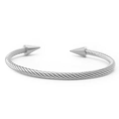 Bracelete Moderno Em Aço Inox Com Pontas E Design Trançado PVD Prata