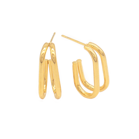 Brinco Feminino Argola Geométrica Dupla Oval Em Aço Inox Com Revestimento PVD Dourado