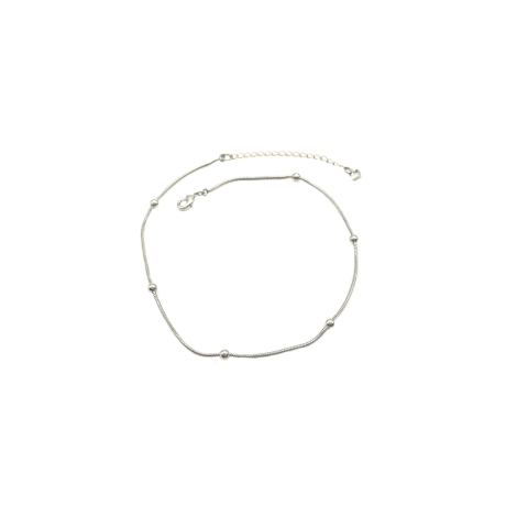 Tornozeleira Rabo de Rato com Esferas 24 cm Banhado a Ródio - comprar online