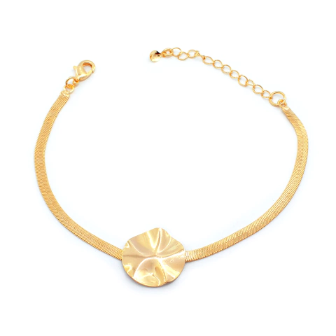 Pulseira Malha Singapura Com Medalha Central Banhada A Ouro Com Design Moderno - comprar online